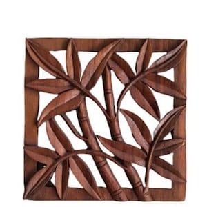 Bamboo Design Square Wood Carving Plaque