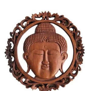 Buddha Head Wood Carving Plaque