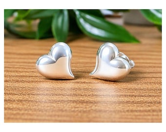 Sterling Silver 925 Heart Stud Earrings from Thailand, Handmade, Minimalist Silver Studs, Gift for Her