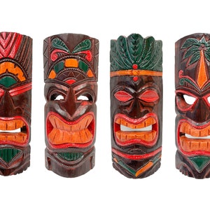 Hawaiian Tiki Mask Wall Hanging - Hand Carved Albesia Wood Decoration Tiki Bar Hut Man Cave Beach Bar Decor Wall Hanging Quirky Garden