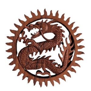 Dragon Wood Carving Plaque Wood Carving Wall Art Wooden Carved Circle Home Decor