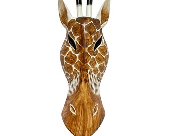 Giraffe Mask Natural Wooden Hand Carved Wall Hanging Art Fair Trade Hand Painted Jungle Animal African Safari Masks 3 Sizes