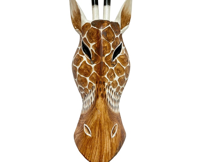 Giraffe Mask Natural Wooden Hand Carved Wall Hanging Art Fair Trade Hand Painted Jungle Animal African Safari Masks 3 Sizes