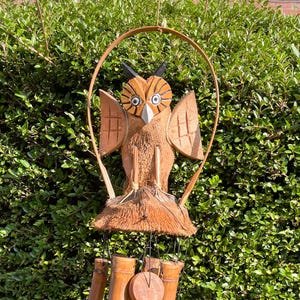 Owl Bamboo Wind Chime Handmade Hanging Accessory - 65 cm