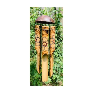 Bamboo Wind Chime with White Flower Natural Bamboo & Coconut Shell Fair Trade 50cm