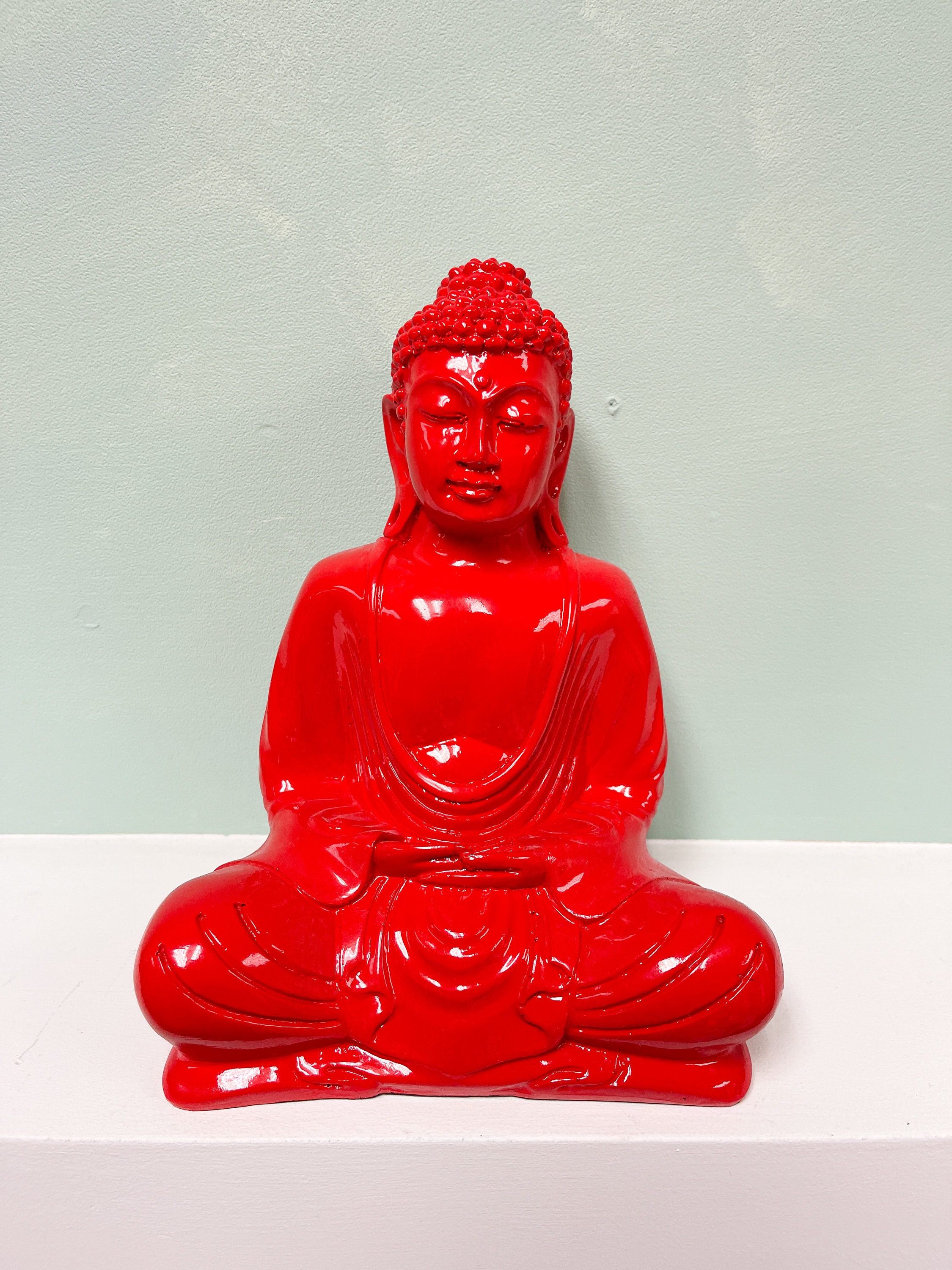 Red Buddha Ornament Meditating Sitting Figure Statue Figurine Red