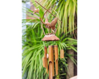 Dragon Wind Chime Bamboo Coconut Bobbing Head Hanging Wind Chime Mobile Garden Decor Fair Trade