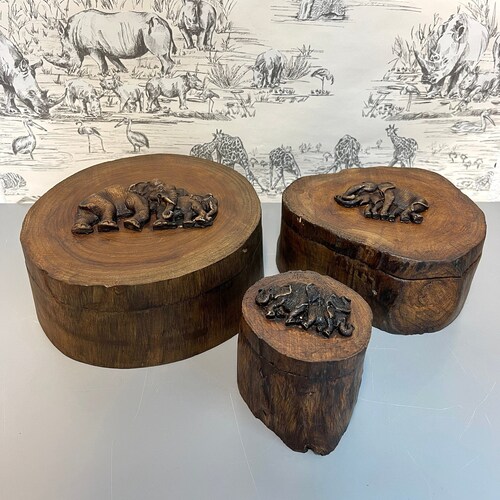 Elephant Jewelry Box Hand Carved Wooden Elephant Trinket Etsy