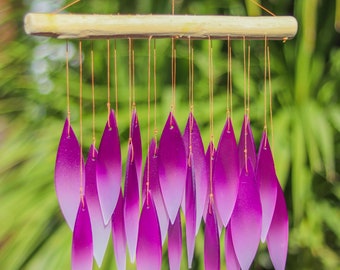 Glass Wind Chime Purple and White Leaves Mirage Windchime Garden Art Window Home Decor Mobile Suncatcher Fair Trade Gift