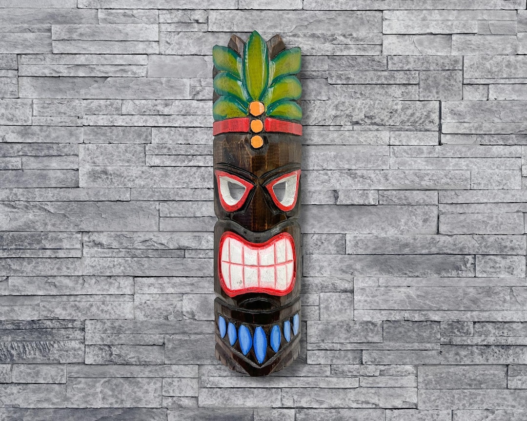 Hawaiian Tiki Mask Wall Hanging - Hand Carved Albesia Wood Decoration ...