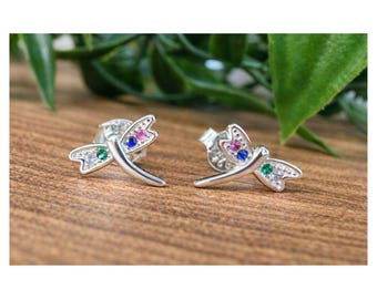 Sterling Silver 925 Dragonfly Stud Earrings from Thailand, Handmade Animal Earrings, Minimalist Silver Studs, Gift for Her