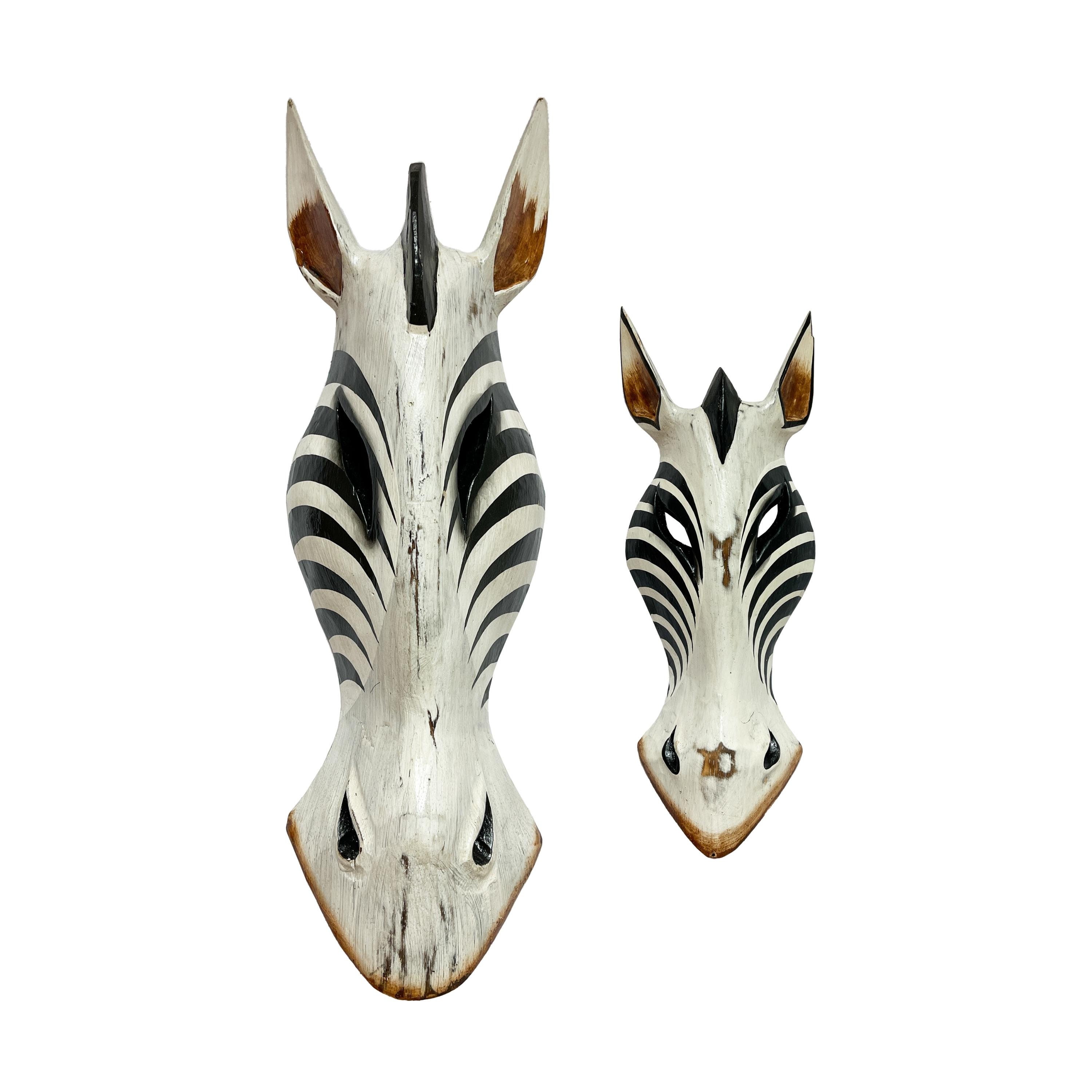 Wooden Zebra Mask White Wash Hand Carved Wall Hanging Art Fair Etsy UK