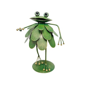 Painted Metal Feather Frog - Metal Handmade Decorative Ornaments Garden Sculpture