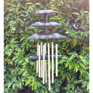 Black and Gold Temple Bamboo Wind Chime with Iron Chimes Fair Trade