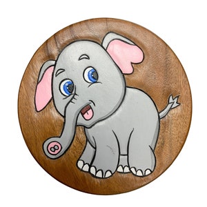 Childrens Wooden Stool Novelty Elephant Design Kids Stool Step Chair Fair Trade Hand Made And Carved Solid Wood Boys or Girls 26x26cm