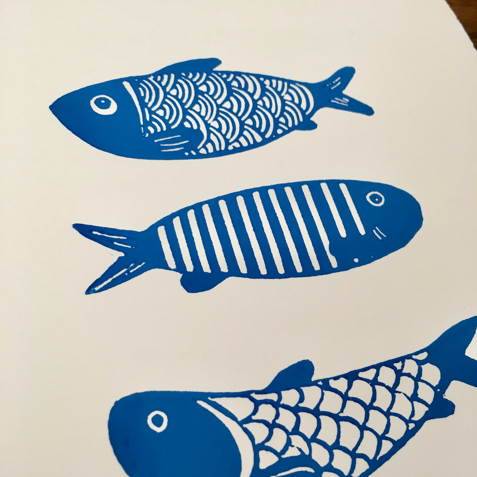 Blue fish linocut 18 x 24 cm original print fish Etsy
