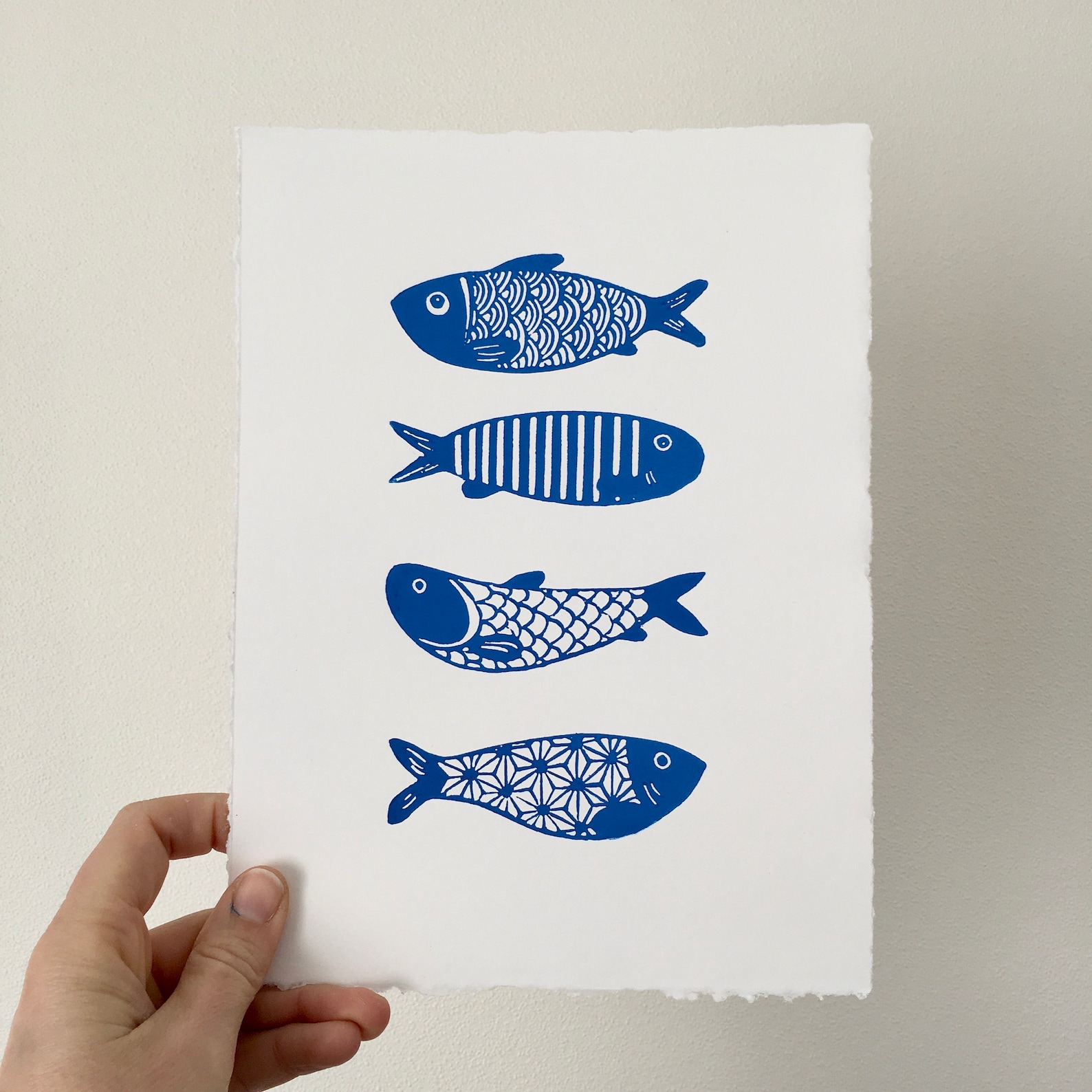 Blue fish linocut 18 x 24 cm original print fish Etsy