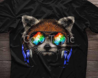 Cool Red Panda Shirt. Red Panda Gift. Glass And Headphones Red Panda T-Shirt. Gift For Her, Gift For Him, Gift For Women, Gift For Men.