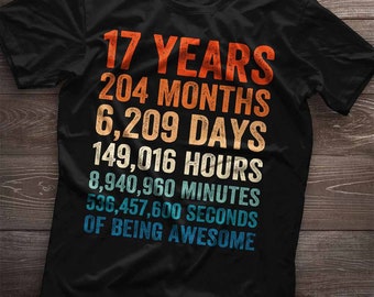 17 Years of Being Awesome. 17th Birthday Shirt, 17th Birthday Gift. Birthday Party Gift for 17 Year Old Teenagers born in 2005 since 2005.