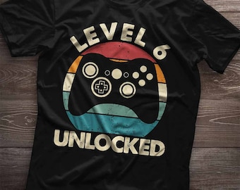 Chemise 6e anniversaire garçon niveau 6 débloqué enfants drôle Gamer vidéo fête anniversaire chemise garçons filles 6 ans jeux vidéo cadeau t-shirt jeunesse Sho