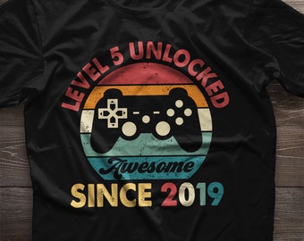 5th birthday gift. Level 5 Unlocked. 5th birthday shirt. Awesome since 2019 Birthday Gift For Boy Gift for Girl. Gaming Gamer Gift Idea