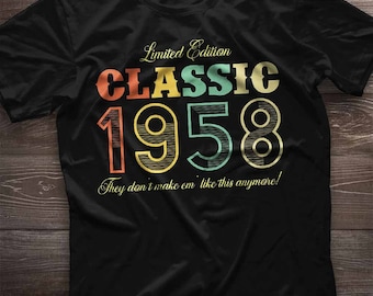 Chemise du 66e anniversaire. Classique depuis 1958. Cadeau pour le 66e anniversaire. T-shirt de 66 ans pour femme et homme. édition limitée rétro vintage