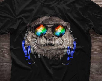 Chemise de loutre cool. Cadeau de loutre. T-shirt Otter en verre et écouteurs. Cadeau pour elle, cadeau pour lui, cadeau pour les femmes, cadeau pour les hommes.