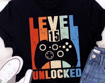 15th Birthday Shirt, 15 Years Old, Fifteenth Birthday, Level 15 Unlocked, Video Game Shirt, Gaming Shirt, Video Game Birthday, Fifteen Gift