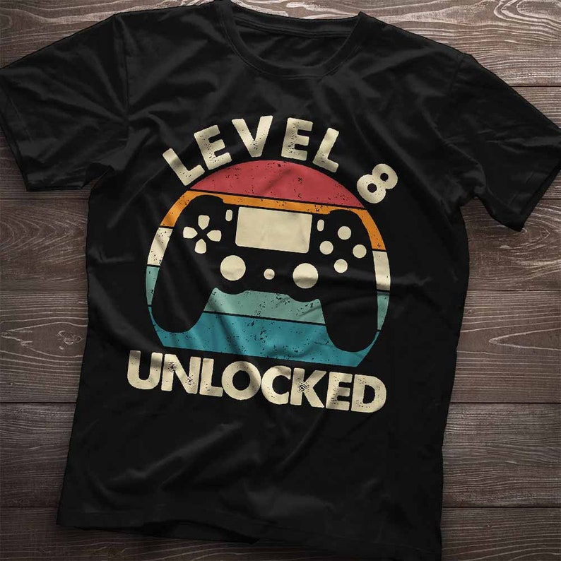 8th Birthday Shirt, Eighth Birthday, 8 Years Old, Level 8 Unlocked, Gaming Shirt, Gamer Gift, 8th Birthday, Eight Year Old, Video Game Shirt image 1