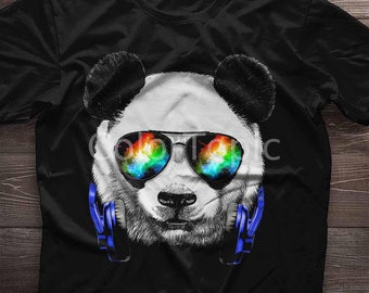 Cool Panda Shirt. Panda Gift. Glass And Headphones Panda T-Shirt. Gift For Her, Gift For Him, Gift For Women, Gift For Men.