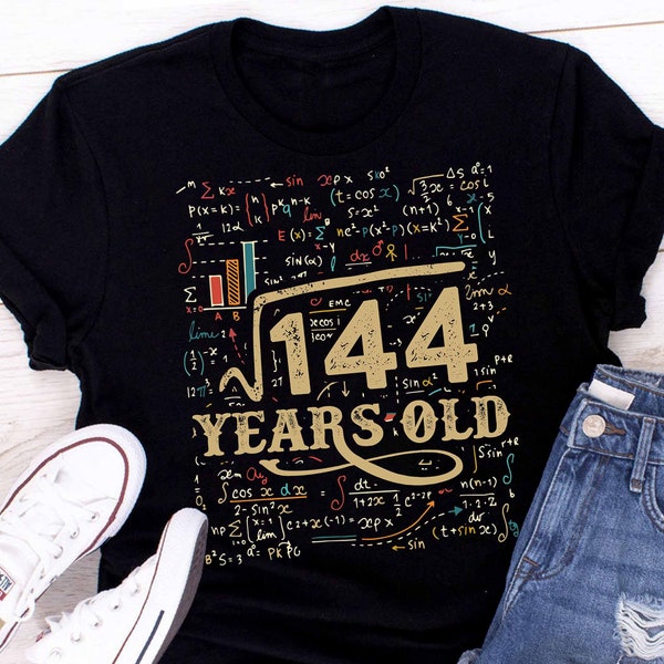 12th Birthday Shirt, Square Root of 144 Years Old T-Shirt, 12 years old, Gift for 12 year old, Geek, Nerd shirt, birthday humor, math humor
