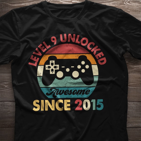 9th birthday gift. Level 9 Unlocked. 9th birthday shirt. Awesome since 2015 Birthday Gift For Boy Gift for Girl. Gaming Gamer Gift Idea