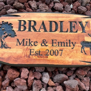Outdoor Signs, Wooden Carved Cabin Sign, Pine Trees, Custom Wood Sign, Custom Camp Sign, Mountain Home, Personalized Rustic Home Sign