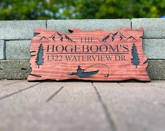 Personalized Wood Name Sign Boat Fishing Gift Custom Carved Cabin Gift Man Cave Wedding Family Last Name Established Camp Lake House Décor