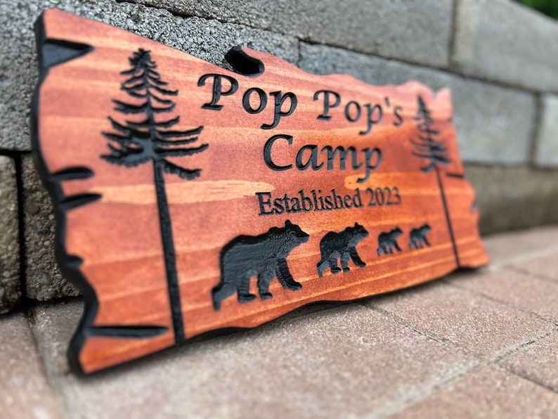Outdoor Signs, Wooden Carved Cabin Sign, Pine Trees, Custom Wood Sign ...