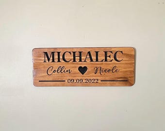 Personalized Wood Family Name Sign - Established Date, Wedding Gift