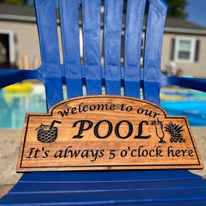 Welcome to our pool sign, Backyard Sign, Patio Sign, Outdoor Signs, Wooden Carved Sign, Custom Wood Sign, Personalized Rustic Home Sign