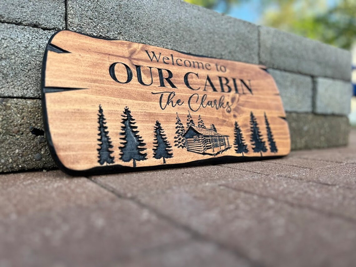 Outdoor Sign, Wooden Carved Cabin Sign, Family Sign, Custom Wood Sign ...