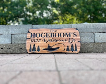 Personalized Wood Name Sign Boat Fishing Gift Custom Carved Cabin Gift Man Cave Wedding Family Last Name Established Camp Lake House Décor