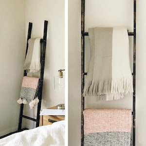 PICKUP ONLY | Handmade Wooden Blanket Ladder | Rustic Natural or Dark Walnut Finish 6 Foot | Wood Farmhouse Decor for Small Spaces