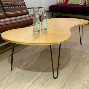 Midcentury Modern Style Coffee Table on Hairpin Legs | Handmade Retro Funky Shape Table | Freeform Coffee Table