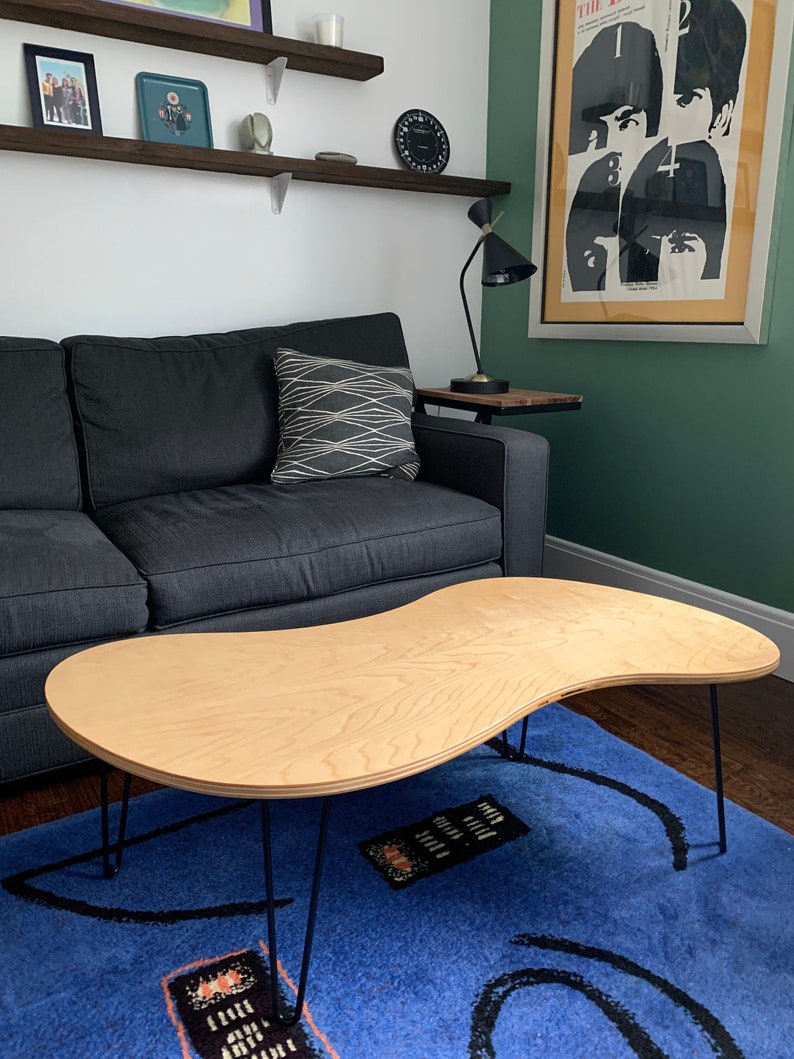 Midcentury Modern Style Coffee Table on Hairpin Legs Handmade Retro Funky Shape Table Freeform ...