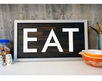 Handmade EAT Sign Wood Cutout Letters | Rustic Home Decor | Modern Farmhouse Kitchen Sign Dining Room | Outdoor Wedding | Thanksgiving Decor