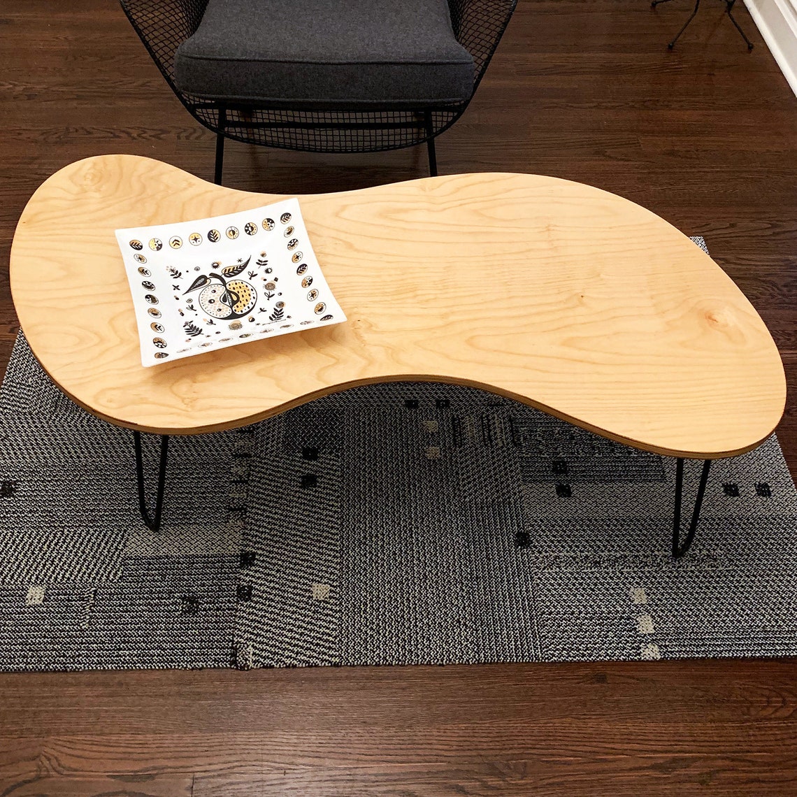 Midcentury Modern Style Coffee Table on Hairpin Legs Handmade Retro Funky Shape Table Freeform ...
