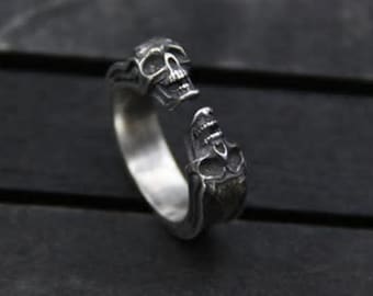 Silver ring skull ring Open adjustable ring Adjustable Silver ring,Skeleton ring Skull Sterling silver ring skull jewelry,