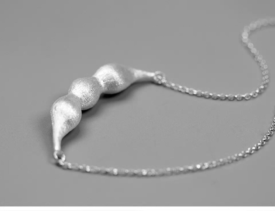 Pea Pod Necklace Sterling Silver 925 Necklace Green Jade Etsy