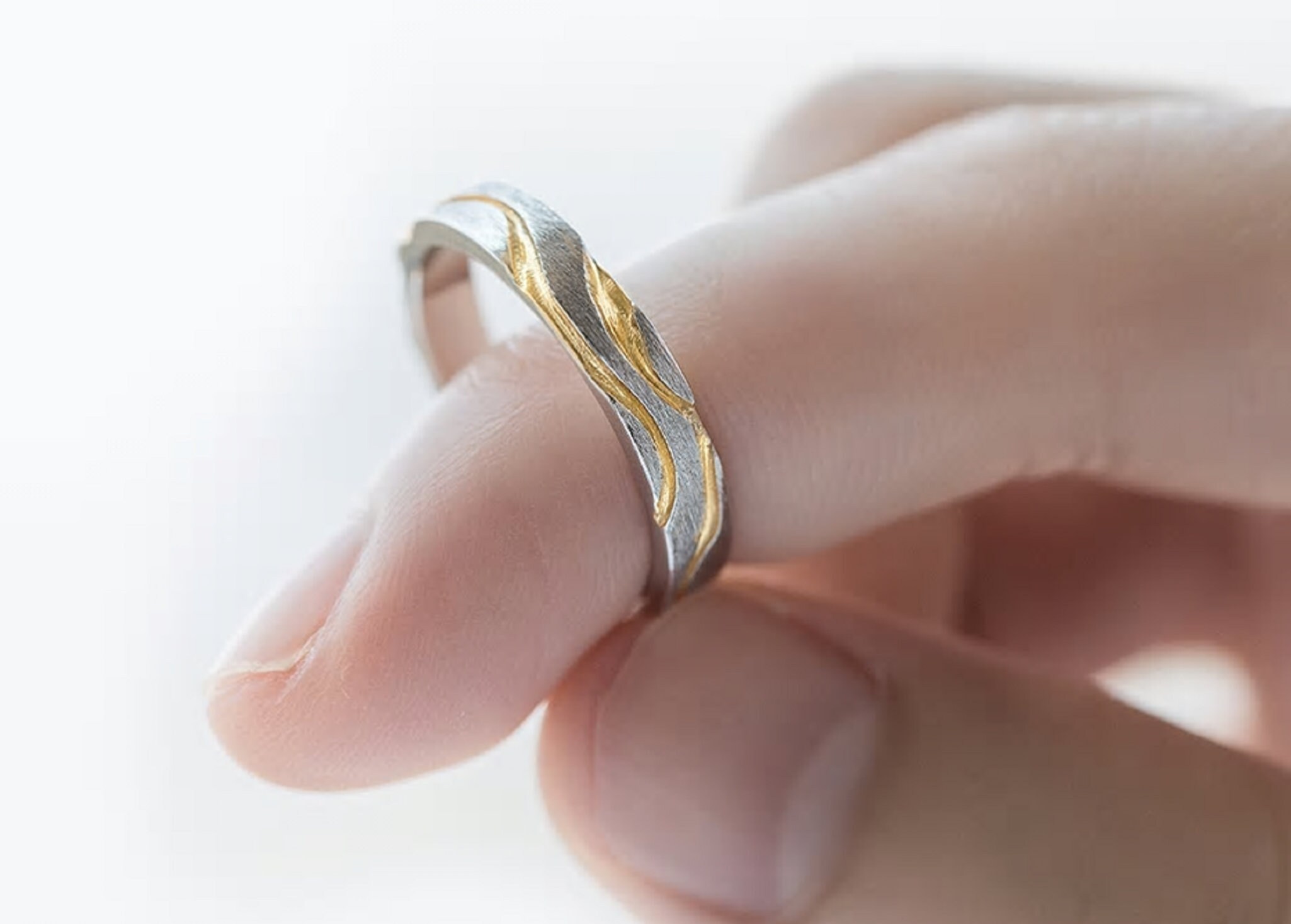 Vibrant Design Couple Ring S925 Silver Golden Gully Wave - Etsy