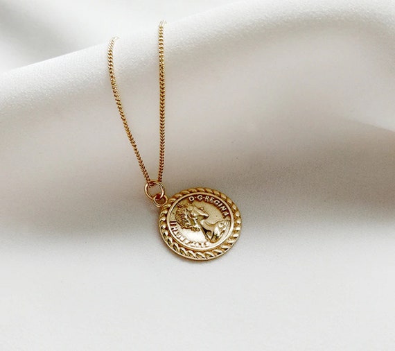 Gold Coin Medallion Long Necklace, Dainty Gold Necklace – AMYO Jewelry