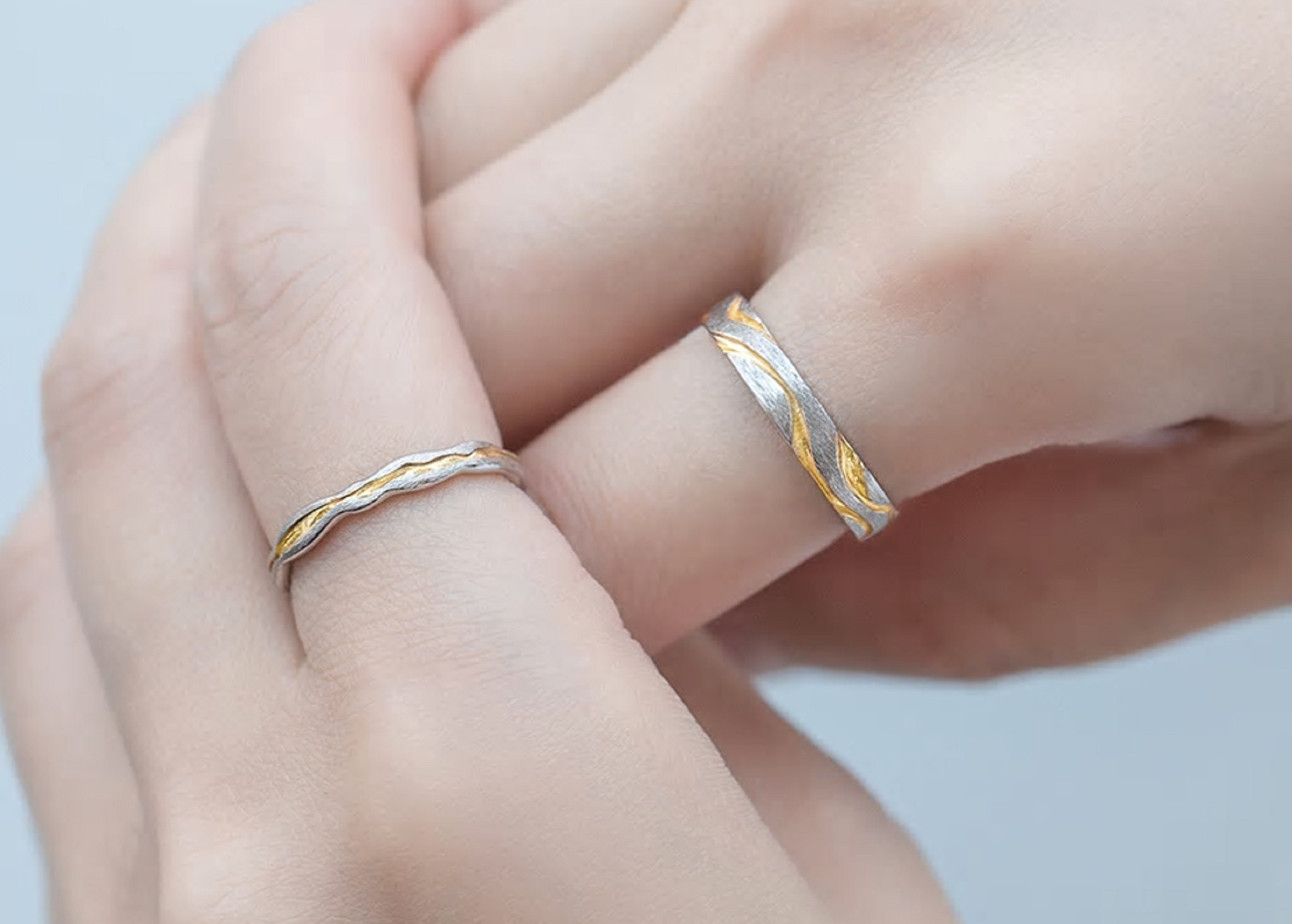 Vibrant Design Couple Ring S925 Silver Golden Gully Wave - Etsy