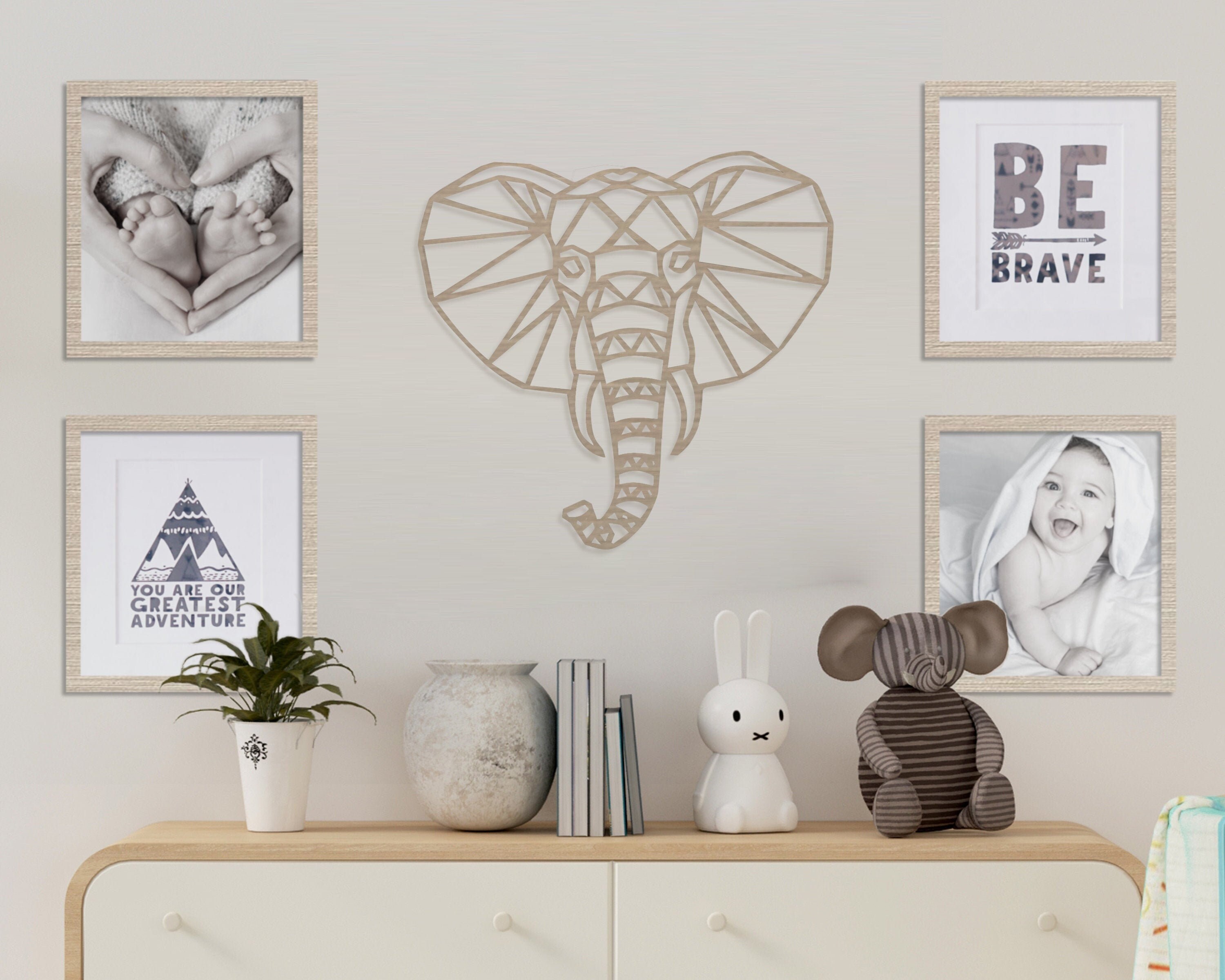 Safari Themed Wall Art Wooden Geometric Wall Art Elephant Etsy